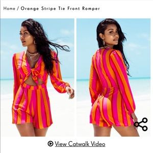Orange Stripe Tie Front Romper